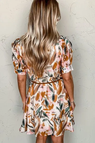 Printed Notched Short Sleeve Mini Dress sold by The Barefoot Brunette Boutique product image thumbnail 2