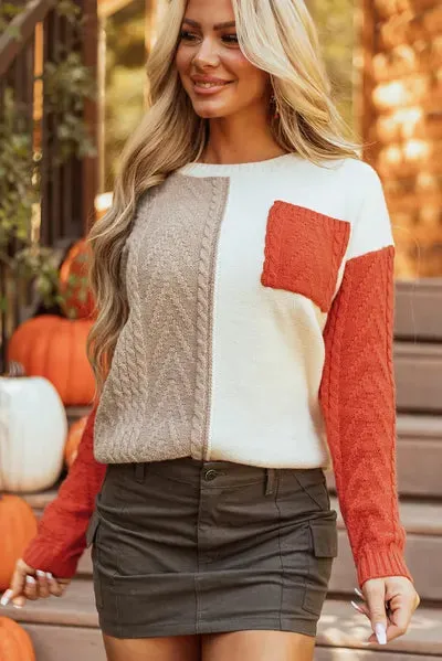 Color Block Round Neck Long Sleeve Sweater sold by The Barefoot Brunette Boutique