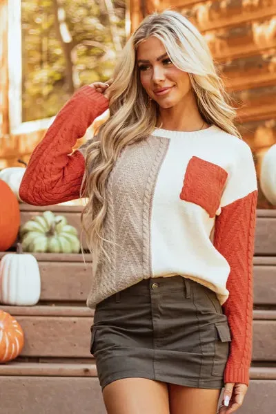 Color Block Round Neck Long Sleeve Sweater sold by The Barefoot Brunette Boutique product image thumbnail 2
