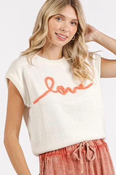 Mittoshop Contrast Letter Round Neck Cap Sleeve Knit Top sold by The Barefoot Brunette Boutique product image thumbnail 3