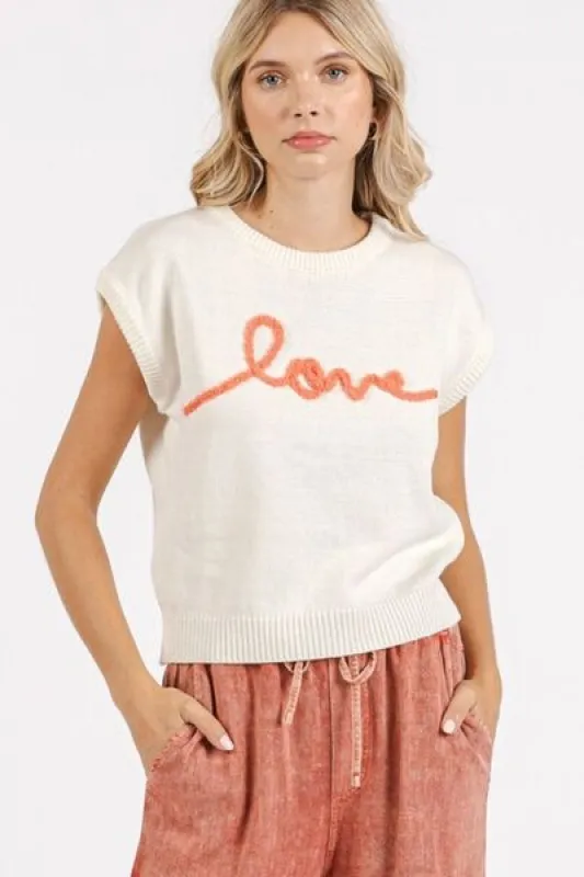 Mittoshop Contrast Letter Round Neck Cap Sleeve Knit Top sold by The Barefoot Brunette Boutique