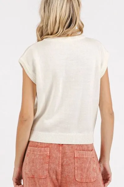 Mittoshop Contrast Letter Round Neck Cap Sleeve Knit Top sold by The Barefoot Brunette Boutique product image thumbnail 2
