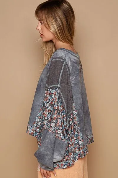 POL Floral Patchwork Round Neck Knit Top sold by The Barefoot Brunette Boutique product image thumbnail 3