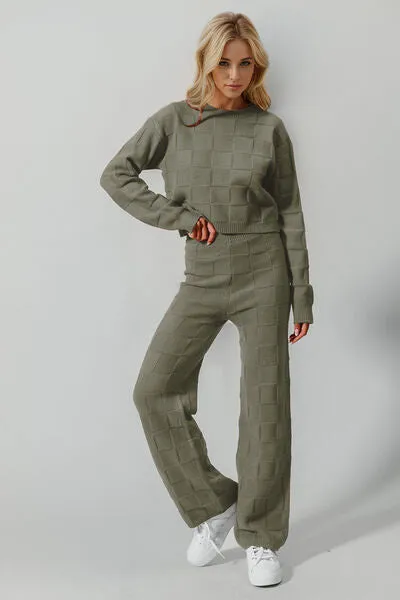 Double Take Full Size Checkered Round Neck Top and Pants Set sold by The Barefoot Brunette Boutique product image thumbnail 3