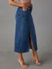 Raw Hem Front Slit Denim Midi Skirt sold by The Barefoot Brunette Boutique