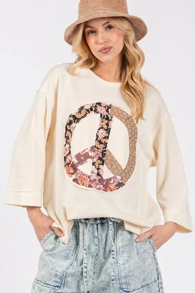 SAGE + FIG Floral Peace Patch Round Neck Top sold by The Barefoot Brunette Boutique