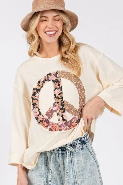 SAGE + FIG Floral Peace Patch Round Neck Top sold by The Barefoot Brunette Boutique product image thumbnail 3