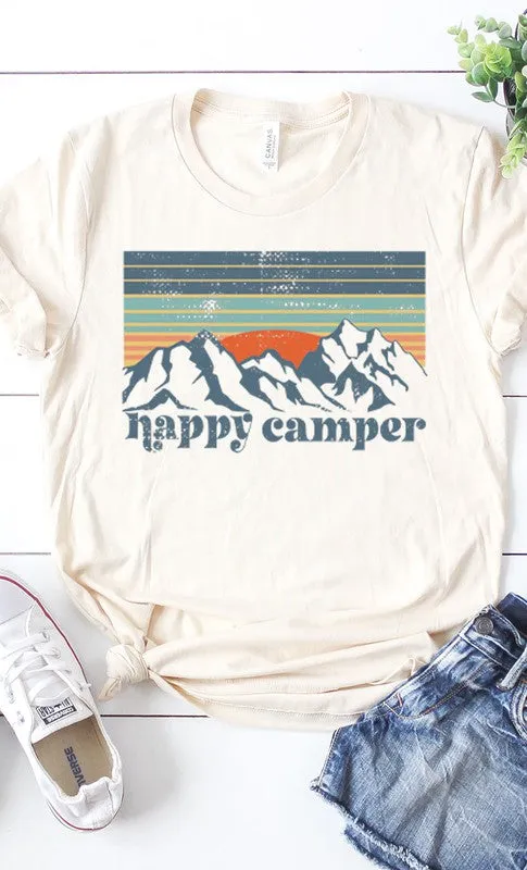 Retro Happy Camper graphic tee sold by The Barefoot Brunette Boutique