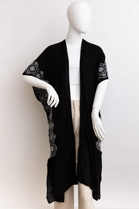 Boho Tribal Embroidered Longline Kimono sold by The Barefoot Brunette Boutique