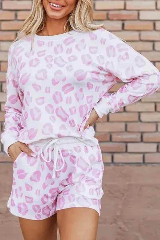Leopard Long Sleeve Top and Drawstring Shorts Lounge Set sold by The Barefoot Brunette Boutique