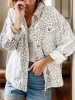 Leopard Button Up Long Sleeve Denim Jacket sold by The Barefoot Brunette Boutique