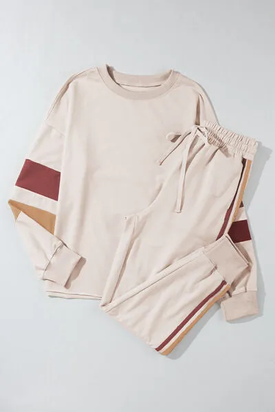 Striped Round Neck Sweatshirt and Drawstring Joggers Set sold by The Barefoot Brunette Boutique product image thumbnail 2