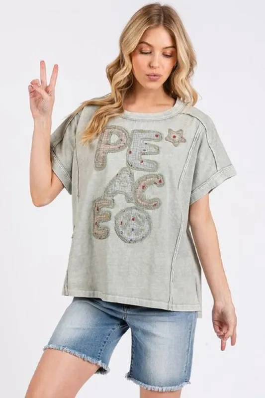 Mittoshop PEACE Round Neck Short Sleeve T-Shirt sold by The Barefoot Brunette Boutique
