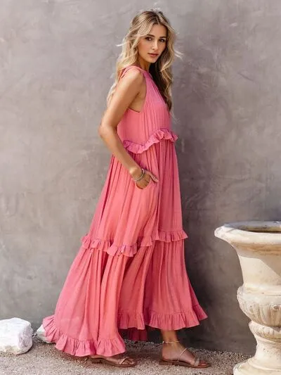 Ruffled Sleeveless Tiered Maxi Dress with Pockets sold by The Barefoot Brunette Boutique product image thumbnail 3