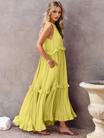 Ruffled Sleeveless Tiered Maxi Dress with Pockets sold by The Barefoot Brunette Boutique product image thumbnail 5