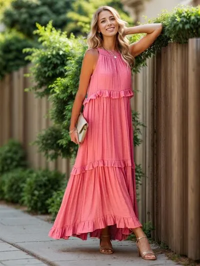 Ruffled Sleeveless Tiered Maxi Dress with Pockets sold by The Barefoot Brunette Boutique product image thumbnail 4