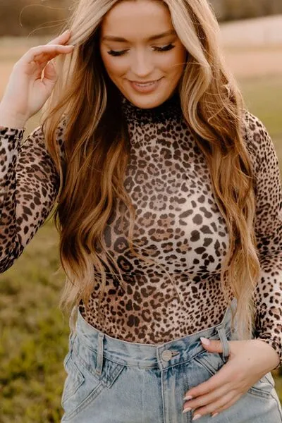 Turtleneck Leopard Long Sleeve Bodysuit sold by The Barefoot Brunette Boutique product image thumbnail 2