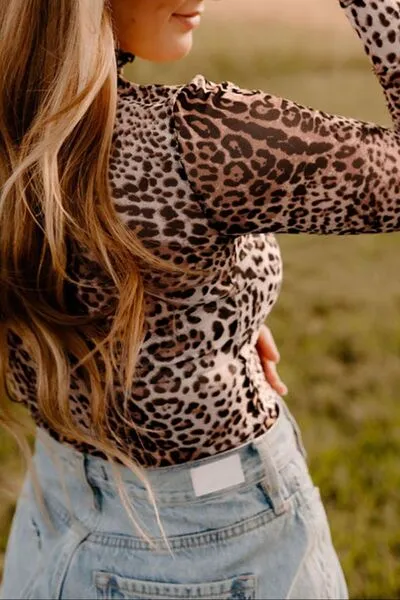 Turtleneck Leopard Long Sleeve Bodysuit sold by The Barefoot Brunette Boutique product image thumbnail 4