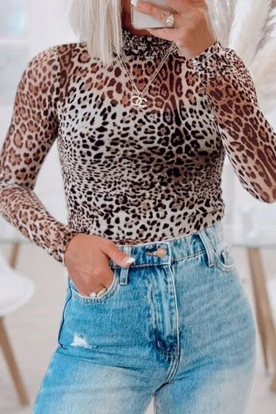 Turtleneck Leopard Long Sleeve Bodysuit sold by The Barefoot Brunette Boutique