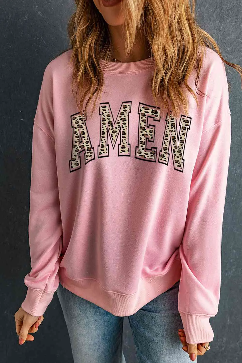 Round Neck Dropped Shoulder AMEN Graphic Sweatshirt sold by The Barefoot Brunette Boutique product image thumbnail 3