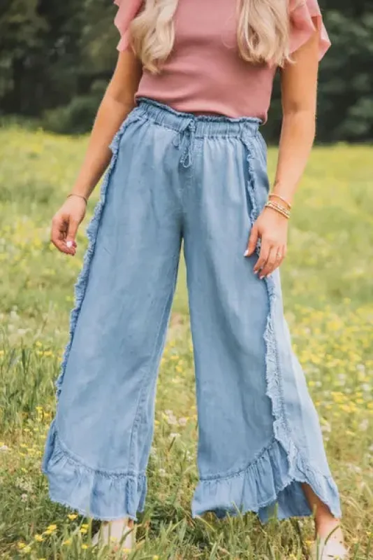 Raw Hem Wide Leg Jeans sold by The Barefoot Brunette Boutique