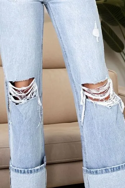 Distressed High Waist Jeans with Pockets sold by The Barefoot Brunette Boutique product image thumbnail 3