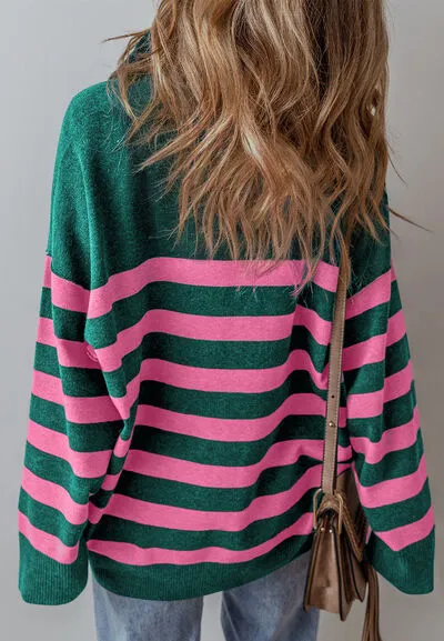 Contrast Striped Quarter Zip Long Sleeve Sweater sold by The Barefoot Brunette Boutique product image thumbnail 2