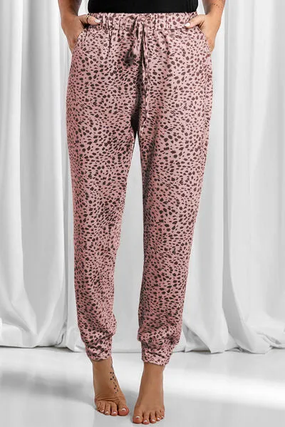 Full Size Leopard Drawstring Pocketed Pants sold by The Barefoot Brunette Boutique