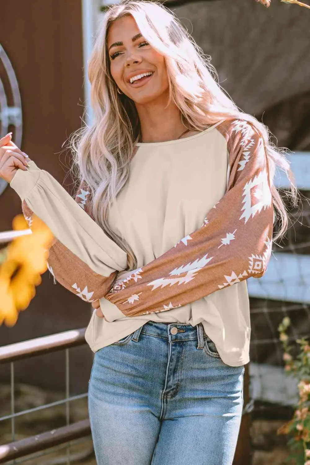 Geometric Round Neck Long Sleeve T-Shirt sold by The Barefoot Brunette Boutique product image thumbnail 4