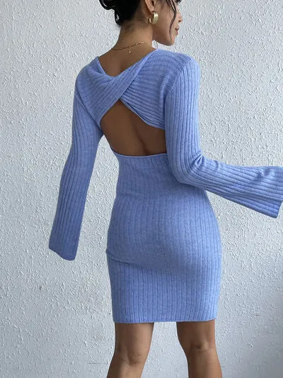 Backless Round Neck Long Sleeve Sweater Dress sold by The Barefoot Brunette Boutique product image thumbnail 4