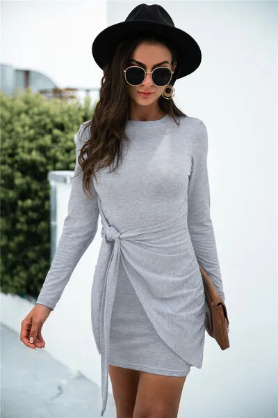 Tied Round Neck Long Sleeve Mini Dress sold by The Barefoot Brunette Boutique product image thumbnail 3
