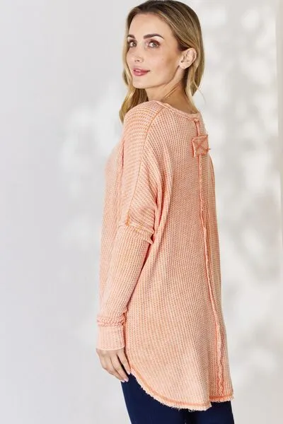 Zenana Oversized Washed Waffle Long Sleeve Top sold by The Barefoot Brunette Boutique product image thumbnail 2