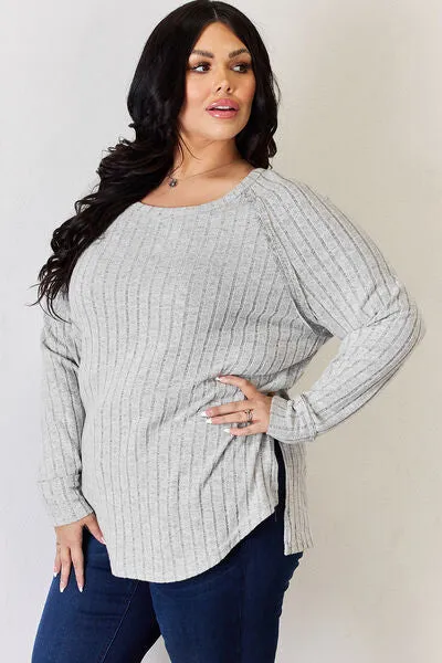 Basic Bae Full Size Ribbed Round Neck Slit T-Shirt sold by The Barefoot Brunette Boutique product image thumbnail 5