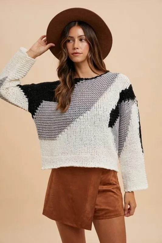 Annie Wear Color Block Drop Shoulder Sweater sold by The Barefoot Brunette Boutique