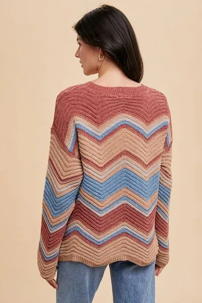 Annie Wear Multi Color Zig-Zag Round Neck Sweater sold by The Barefoot Brunette Boutique product image thumbnail 4