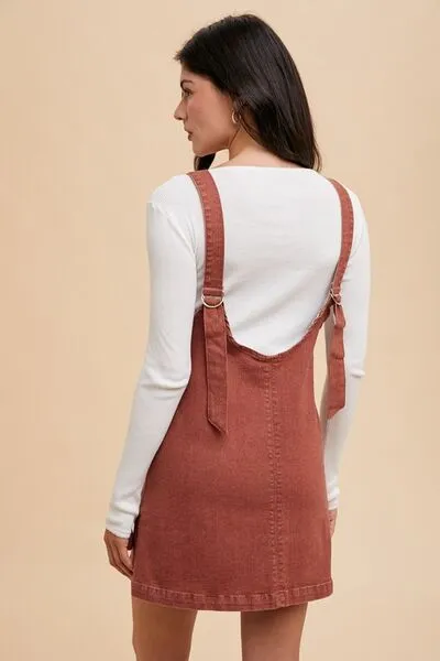 Annie Wear V-Neck Adjustable Strap Denim Overall Dress with Pockets sold by The Barefoot Brunette Boutique product image thumbnail 3