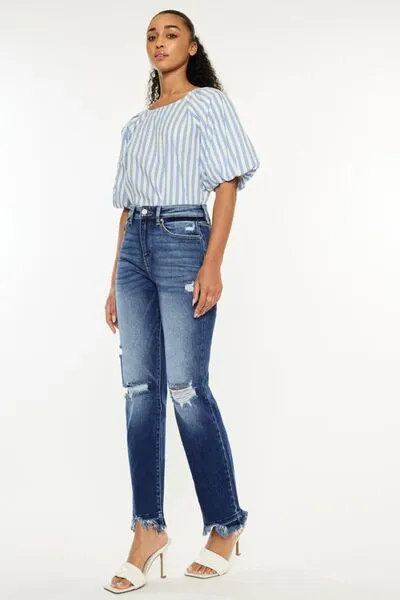 Kancan High Rise Distressed Slim Straight Jeans sold by The Barefoot Brunette Boutique product image thumbnail 4