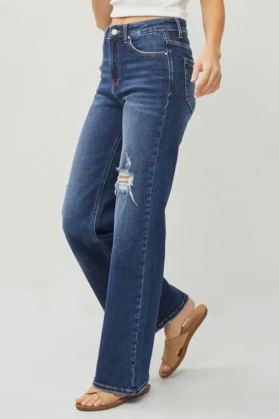 RISEN Full Size High Rise Distressed Wide Leg Jeans sold by The Barefoot Brunette Boutique product image thumbnail 3