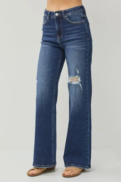 RISEN Full Size High Rise Distressed Wide Leg Jeans sold by The Barefoot Brunette Boutique product image thumbnail 4