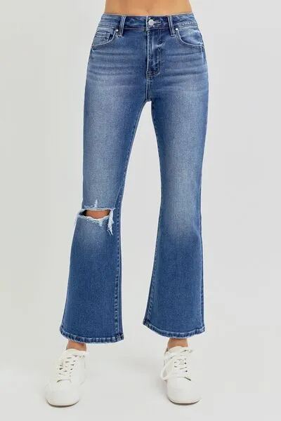 RISEN Full Size Distressed High Rise Crop Flare Jeans sold by The Barefoot Brunette Boutique product image thumbnail 4