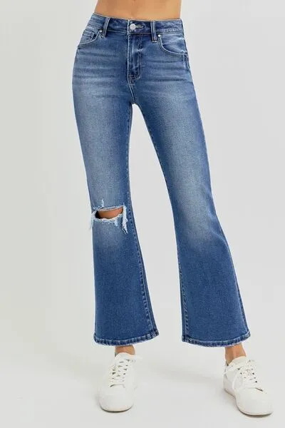 RISEN Full Size Distressed High Rise Crop Flare Jeans sold by The Barefoot Brunette Boutique product image thumbnail 5