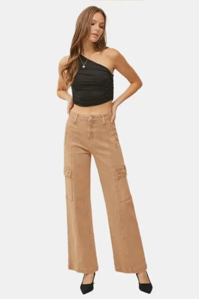 RISEN Full Size High Rise Wide Leg Cargo Jeans sold by The Barefoot Brunette Boutique product image thumbnail 4