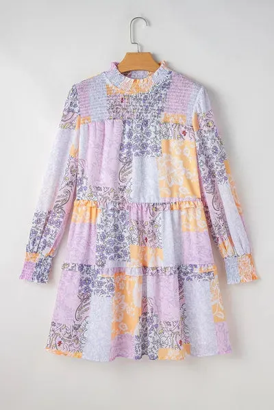 Frill Printed Mock Neck Long Sleeve Mini Dress sold by The Barefoot Brunette Boutique product image thumbnail 2