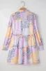 Frill Printed Mock Neck Long Sleeve Mini Dress sold by The Barefoot Brunette Boutique