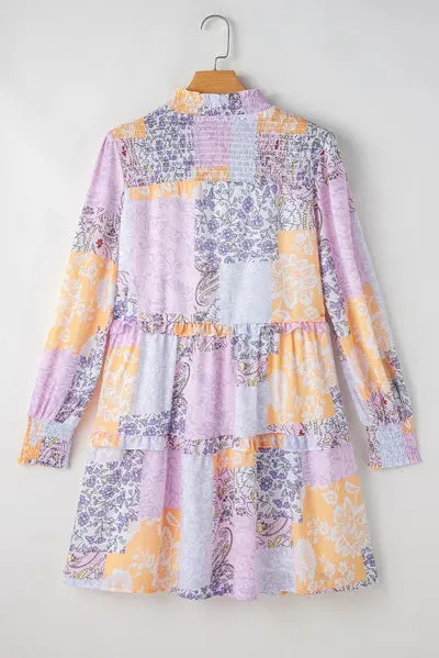 Frill Printed Mock Neck Long Sleeve Mini Dress sold by The Barefoot Brunette Boutique product image thumbnail 3