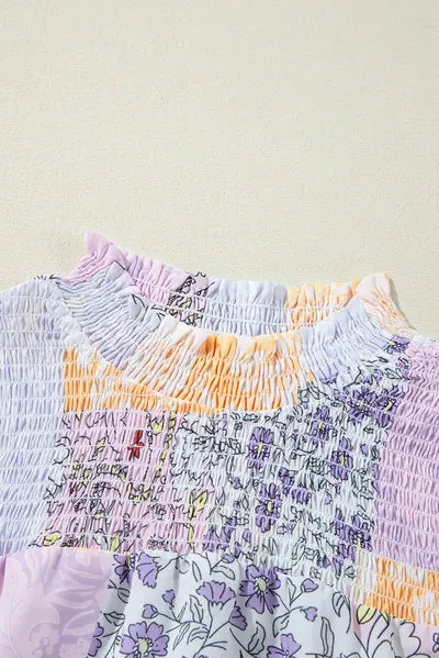 Frill Printed Mock Neck Long Sleeve Mini Dress sold by The Barefoot Brunette Boutique product image thumbnail 4