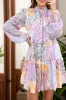Frill Printed Mock Neck Long Sleeve Mini Dress sold by The Barefoot Brunette Boutique