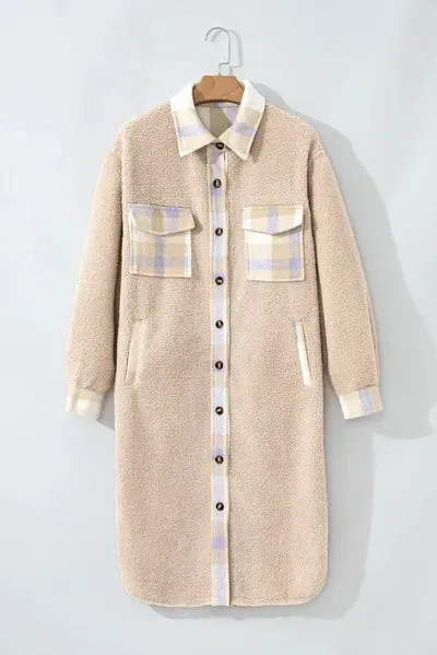 Slit Plaid Button Down Long Sleeve Coat sold by The Barefoot Brunette Boutique product image thumbnail 3