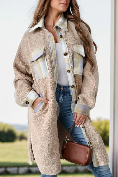 Slit Plaid Button Down Long Sleeve Coat sold by The Barefoot Brunette Boutique