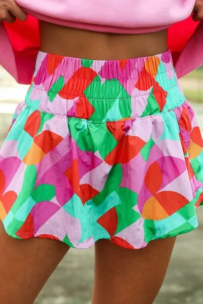 Smocked Contrast Print High Waist Skort sold by The Barefoot Brunette Boutique